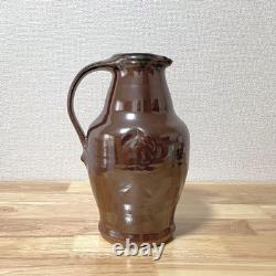 Mashiko Ware Pitcher Jug? Water Injection Water? Persimmon Glaze Flower Vase F