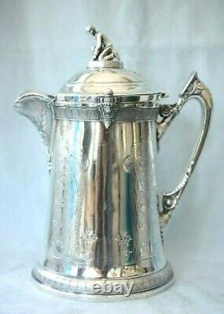 Massive Antique Reed & Barton Iced Water Ice Skating Boy Silver Plate Pitcher