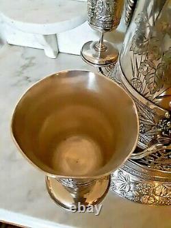 Meriden Silver Co. C1870 Tilting Water Pitcher with Two Goblets Aesthetic Movement