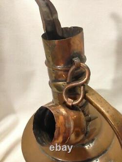 Middle Eastern Jug Ewer Copper Brass Pitcher Ottoman Lidded Water 13.5 VTG