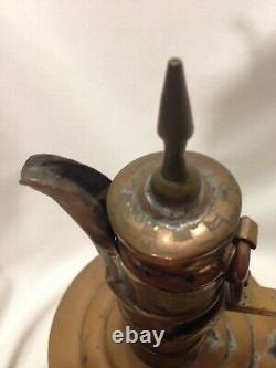 Middle Eastern Jug Ewer Copper Brass Pitcher Ottoman Lidded Water 13.5 VTG