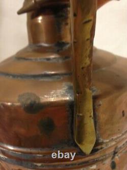 Middle Eastern Jug Ewer Copper Brass Pitcher Ottoman Lidded Water 13.5 VTG