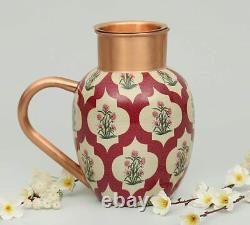 Modern Pure Cooper Pitchers Water Jug Flower Printed Copper Jug with Lid 1500 ML