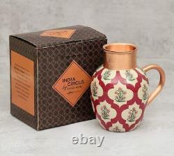 Modern Pure Cooper Pitchers Water Jug Flower Printed Copper Jug with Lid 1500 ML