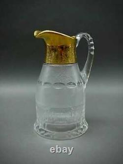Moser Signed Czech Splendid Gold Trim Cut Crystal Glass Water Pitcher Jug 64 Oz