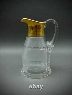 Moser Signed Czech Splendid Gold Trim Cut Crystal Glass Water Pitcher Jug 64 Oz