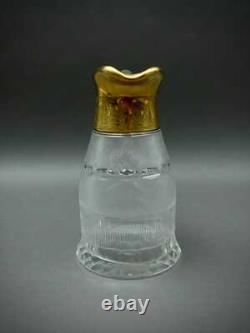 Moser Signed Czech Splendid Gold Trim Cut Crystal Glass Water Pitcher Jug 64 Oz