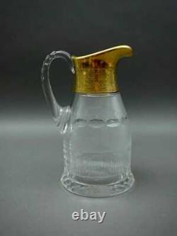 Moser Signed Czech Splendid Gold Trim Cut Crystal Glass Water Pitcher Jug 64 Oz