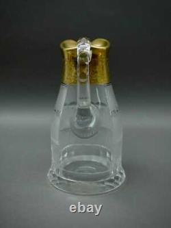 Moser Signed Czech Splendid Gold Trim Cut Crystal Glass Water Pitcher Jug 64 Oz