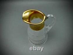 Moser Signed Czech Splendid Gold Trim Cut Crystal Glass Water Pitcher Jug 64 Oz