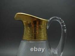 Moser Signed Czech Splendid Gold Trim Cut Crystal Glass Water Pitcher Jug 64 Oz
