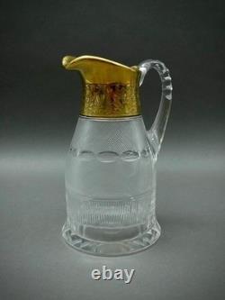 Moser Signed Czech Splendid Gold Trim Cut Crystal Water Pitcher Jug 64 Oz