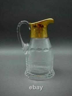 Moser Signed Czech Splendid Gold Trim Cut Crystal Water Pitcher Jug 64 Oz