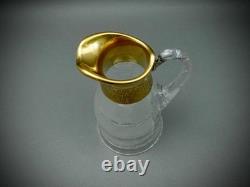 Moser Signed Czech Splendid Gold Trim Cut Crystal Water Pitcher Jug 64 Oz