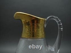 Moser Signed Czech Splendid Gold Trim Cut Crystal Water Pitcher Jug 64 Oz