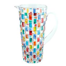 Murano Glass Water Jug Multi Coloured Blue Bottle Carafe Pitcher Art 1.19 Litres