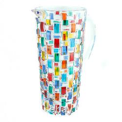Murano Glass Water Jug Multi Coloured Blue Bottle Carafe Pitcher Art 1.19 Litres