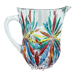 Murano Glass Water Jug Pitcher Multi Coloured Red Flower Venice Italy 17cm 1.2L
