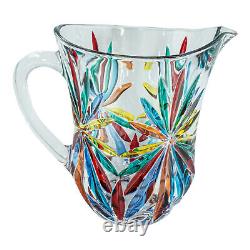 Murano Glass Water Jug Pitcher Multi Coloured Red Flower Venice Italy 17cm 1.2L