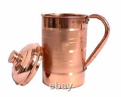NEW Pure Copper Jug Pitcher with 4 Glass Tumbler 300ML Each For Health Benefits