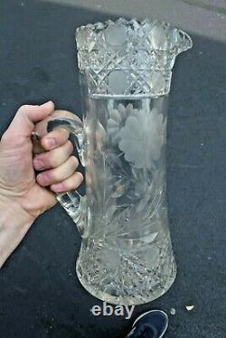 + Nice Heavy Cut Crystal Pitcher, Water Jug, 12 1/2 ht. + (CU273) chalice co