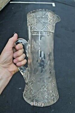 + Nice Heavy Cut Crystal Pitcher, Water Jug, 12 1/2 ht. + (CU273) chalice co