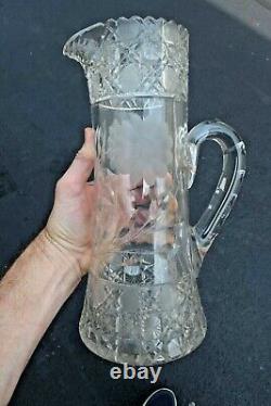 + Nice Heavy Cut Crystal Pitcher, Water Jug, 12 1/2 ht. + (CU273) chalice co