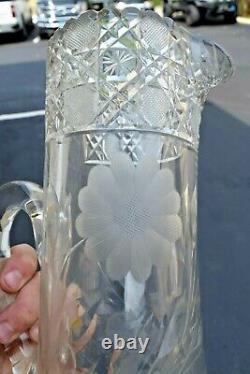 + Nice Heavy Cut Crystal Pitcher, Water Jug, 12 1/2 ht. + (CU273) chalice co