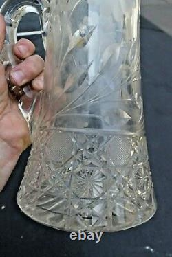 + Nice Heavy Cut Crystal Pitcher, Water Jug, 12 1/2 ht. + (CU273) chalice co