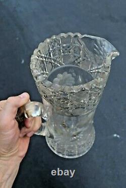 + Nice Heavy Cut Crystal Pitcher, Water Jug, 12 1/2 ht. + (CU273) chalice co