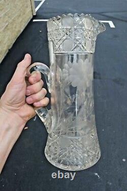 + Nice Heavy Cut Crystal Pitcher, Water Jug, 12 1/2 ht. + (CU273) chalice co