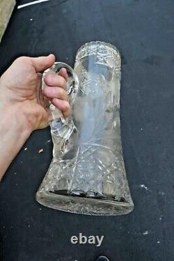 + Nice Heavy Cut Crystal Pitcher, Water Jug, 12 1/2 ht. + (CU273) chalice co