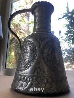 Old Copper Water Jug Pitcher Cramp Seam Antique Hammered Handcrafted Ornate Made