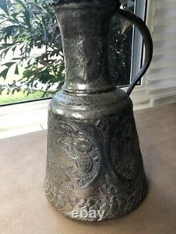 Old Copper Water Jug Pitcher Cramp Seam Antique Hammered Handcrafted Ornate Made