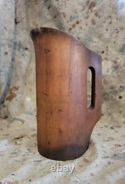 Old Vtg Antique Primitive Wood Pitcher Carved Carafe Water Rustic Jug Decor