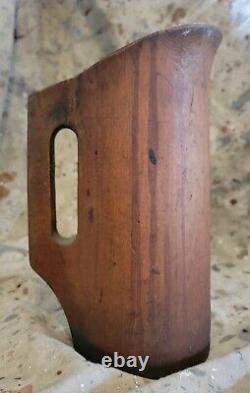Old Vtg Antique Primitive Wood Pitcher Carved Carafe Water Rustic Jug Decor