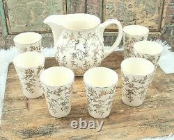 P. REGOUT Maastricht milk water chocolate Pitcher Jug Pot Can Gold with 7 Mugs