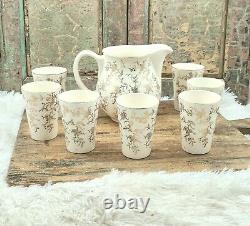 P. REGOUT Maastricht milk water chocolate Pitcher Jug Pot Can Gold with 7 Mugs