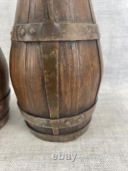 Pair Antique Coopered Copper & Oak Cider/Water/wine Jug Pitcher