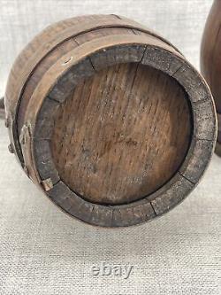 Pair Antique Coopered Copper & Oak Cider/Water/wine Jug Pitcher