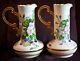 Pair Of Fine Staffordshire Porcelain Water Pitcher Jugs Hand Painted Signed 14x9