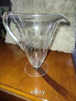 Pitcher Crystal Engraved Decor Flower Foliage And Border Dlg Baccarat St Louis