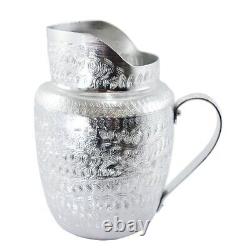 Pitcher Set Jug Jar Mug Aluminum Liquid Water Juice Silver Drink Vintage Style