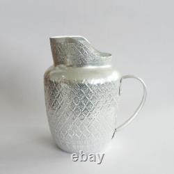 Pitcher Set Jug Jar Mug Aluminum Liquid Water Juice Silver Drink Vintage Style