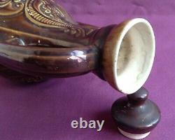Pitcher Vase Jug Art Ceramic Brown Water Vintage Decoration Carved Flower Drink