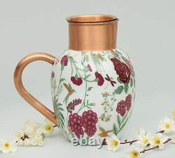 Pitchers Water Jug Pure Cooper Poppy Flower Printed Copper Jug with Lid 1500 ML