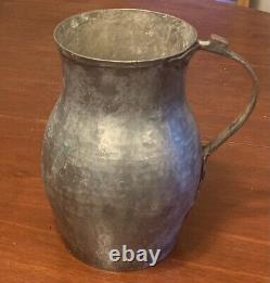 Primitive Hammered Tinned Copper Metal Water Pitcher Jug Rustic Decorative 10