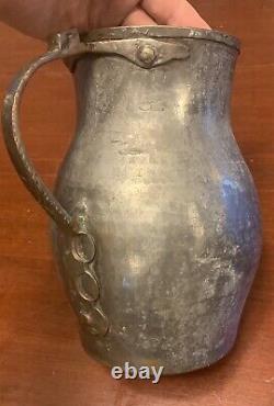 Primitive Hammered Tinned Copper Metal Water Pitcher Jug Rustic Decorative 10