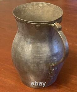 Primitive Hammered Tinned Copper Metal Water Pitcher Jug Rustic Decorative 10