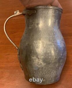 Primitive Hammered Tinned Copper Metal Water Pitcher Jug Rustic Decorative 10